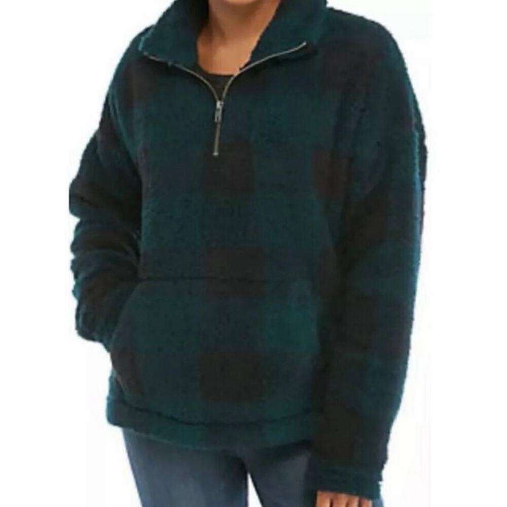 True Craft Buffalo Plaid Sherpa Quarter Zip Pullover Fleece Women’s Size Large